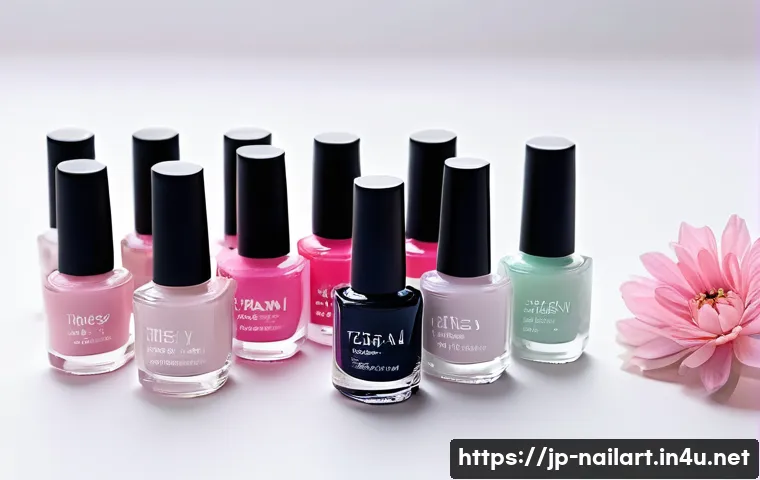 네일아트 재료 구매 꿀팁 - A neatly arranged beginner's nail art set on a clean white surface, including base coat, top coat, c...